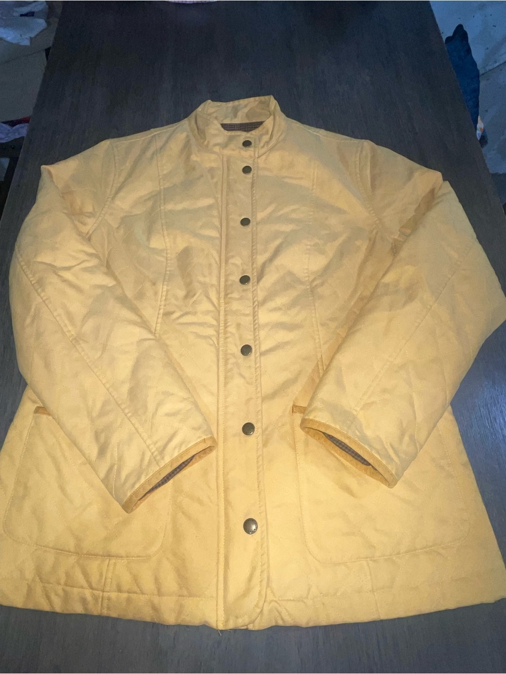 Orvis Women's Sz Med Yellow And Plaid Soft Shell Quilted Zip-Up Button Up Jacket